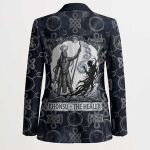 Khonsu Ancient Egyptian Blazer with Dark Celtic Knot Pattern, Baboon Guardian Symbol, and Moon Healer Motif - African Pride