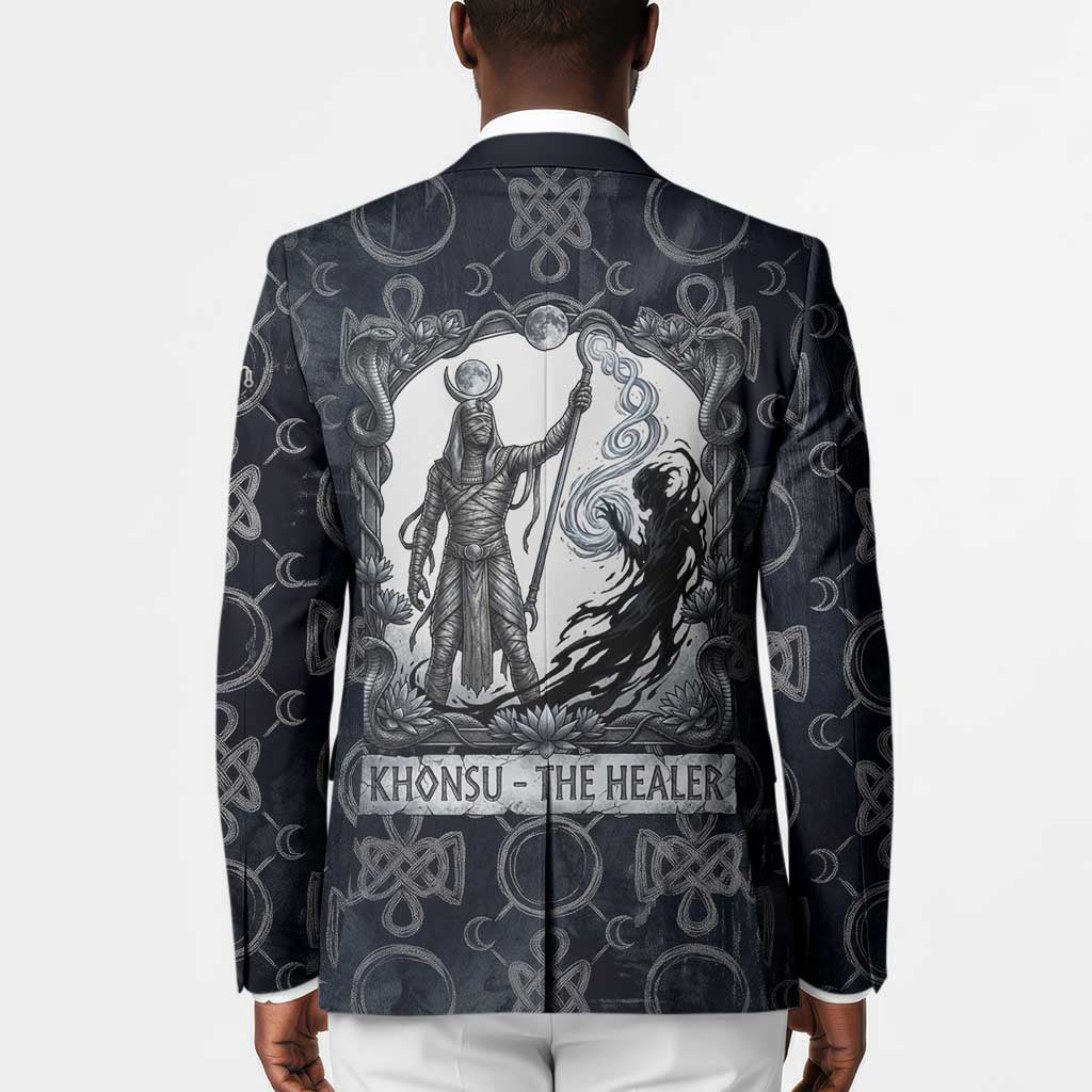 Khonsu Ancient Egyptian Blazer with Dark Celtic Knot Pattern, Baboon Guardian Symbol, and Moon Healer Motif - African Pride