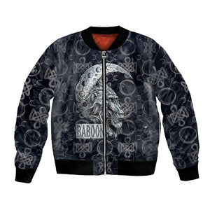 Khonsu Ancient Egyptian Bomber Jacket with Dark Celtic Knot Pattern, Baboon Guardian Symbol, and Moon Healer Motif - African Pride