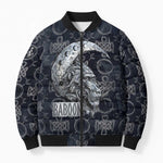 Khonsu Ancient Egyptian Bomber Puffer Jacket with Dark Celtic Knot Pattern, Baboon Guardian Symbol, and Moon Healer Motif - African Pride