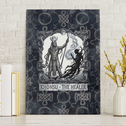 Khonsu Ancient Egyptian Canvas Wall Art with Dark Celtic Knot Pattern, Baboon Guardian Symbol, and Moon Healer Motif - African Pride