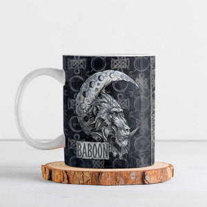 Khonsu Ancient Egyptian Ceramic Mug with Dark Celtic Knot Pattern, Baboon Guardian Symbol, and Moon Healer Motif - African Pride