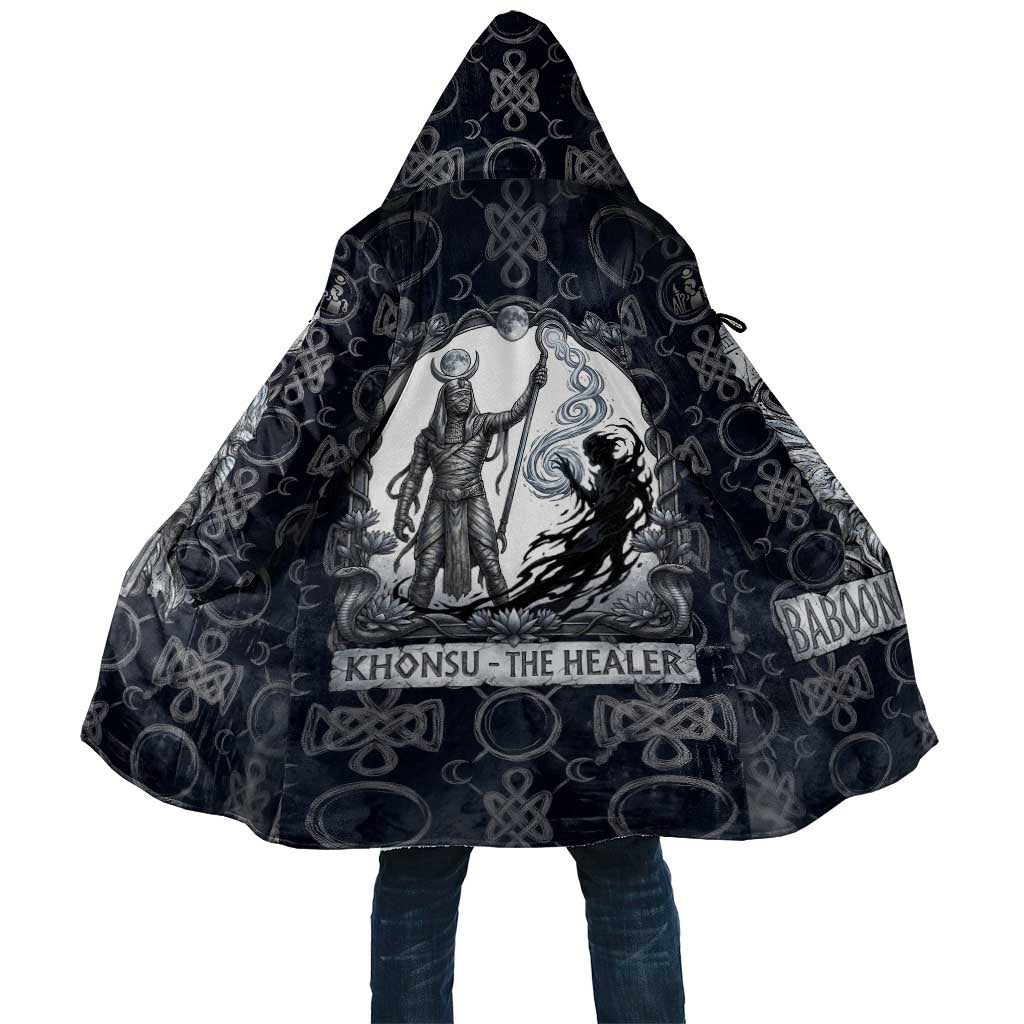 Khonsu Ancient Egyptian Cloak with Dark Celtic Knot Pattern, Baboon Guardian Symbol, and Moon Healer Motif - African Pride