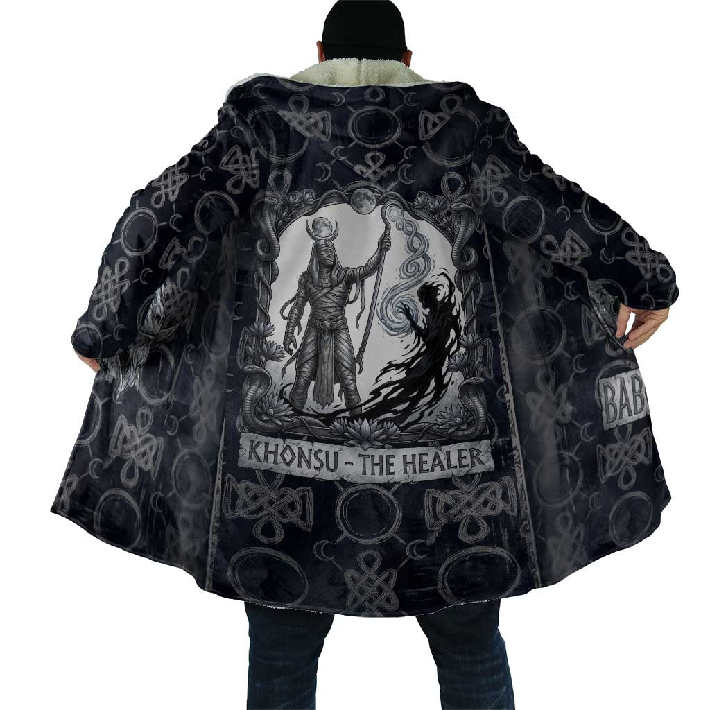 Khonsu Ancient Egyptian Cloak with Dark Celtic Knot Pattern, Baboon Guardian Symbol, and Moon Healer Motif - African Pride