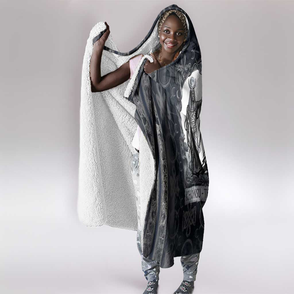 Khonsu Ancient Egyptian Hooded Blanket with Dark Celtic Knot Pattern, Baboon Guardian Symbol, and Moon Healer Motif - African Pride