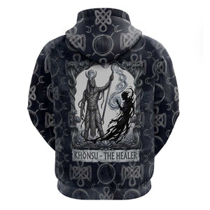 Khonsu Ancient Egyptian Hoodie with Dark Celtic Knot Pattern, Baboon Guardian Symbol, and Moon Healer Motif - African Pride