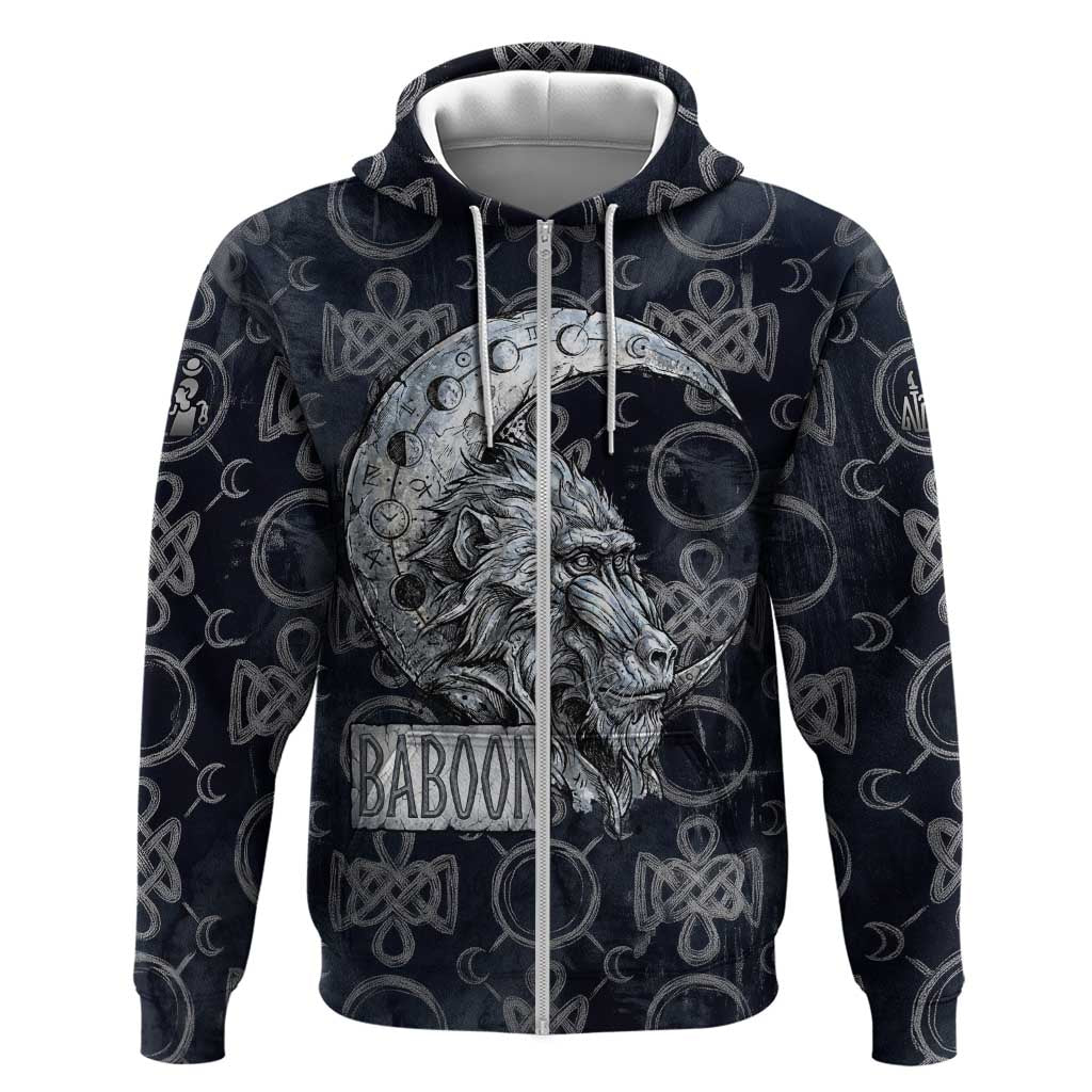Khonsu Ancient Egyptian Hoodie with Dark Celtic Knot Pattern, Baboon Guardian Symbol, and Moon Healer Motif - African Pride