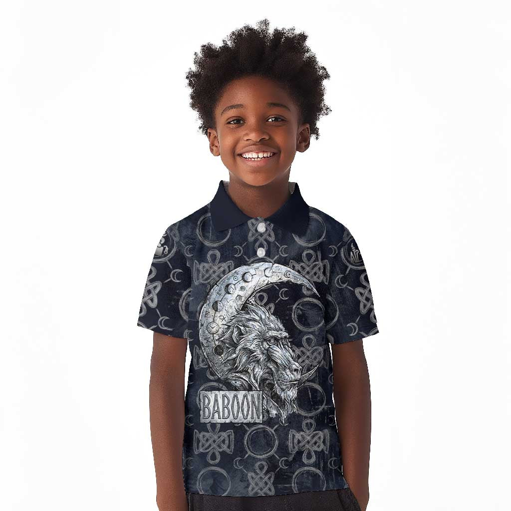 Khonsu Ancient Egyptian Kid Polo Shirt with Dark Celtic Knot Pattern, Baboon Guardian Symbol, and Moon Healer Motif - African Pride
