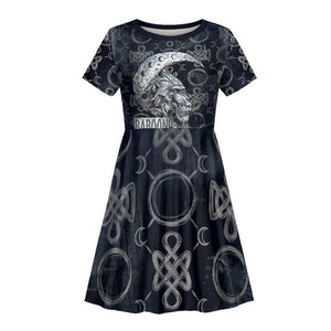 Khonsu Ancient Egyptian Kid Short Sleeve Dress with Dark Celtic Knot Pattern, Baboon Guardian Symbol, and Moon Healer Motif - African Pride