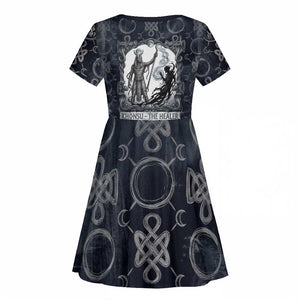 Khonsu Ancient Egyptian Kid Short Sleeve Dress with Dark Celtic Knot Pattern, Baboon Guardian Symbol, and Moon Healer Motif - African Pride