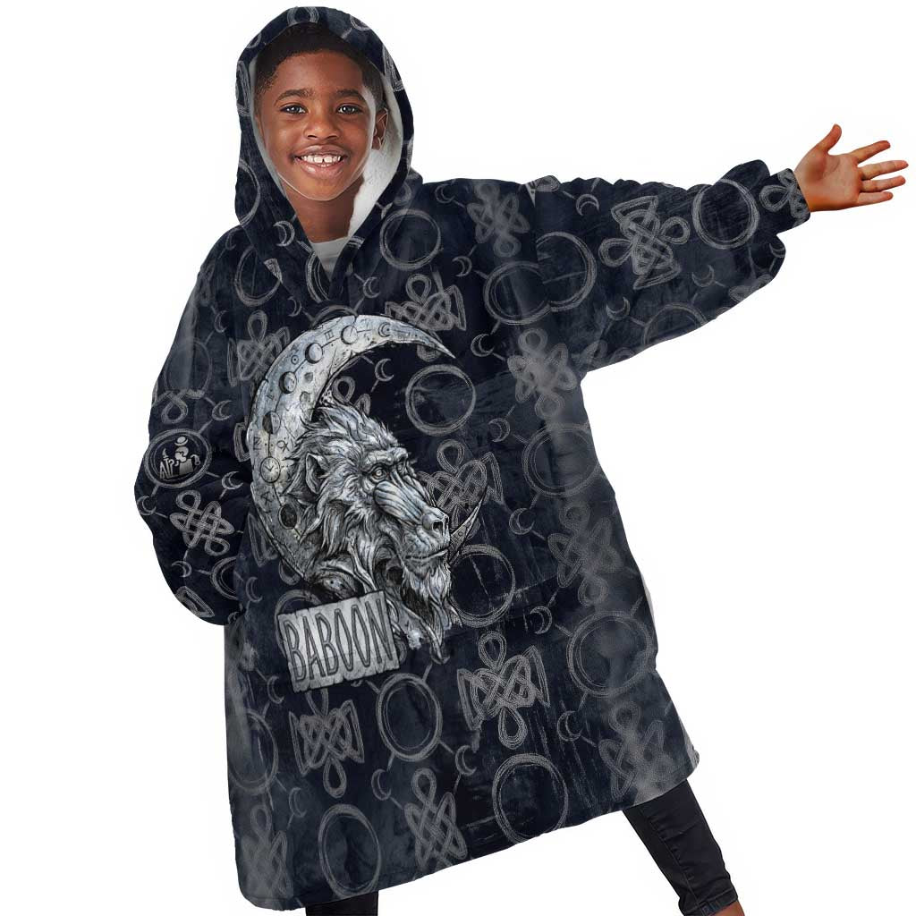 Khonsu Ancient Egyptian Kid Wearable Blanket Hoodie with Dark Celtic Knot Pattern, Baboon Guardian Symbol, and Moon Healer Motif - African Pride
