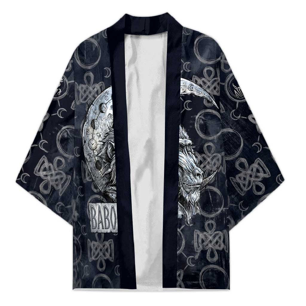 Khonsu Ancient Egyptian Kimono with Dark Celtic Knot Pattern, Baboon Guardian Symbol, and Moon Healer Motif - African Pride