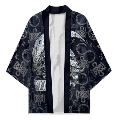 Khonsu Ancient Egyptian Kimono with Dark Celtic Knot Pattern, Baboon Guardian Symbol, and Moon Healer Motif - African Pride