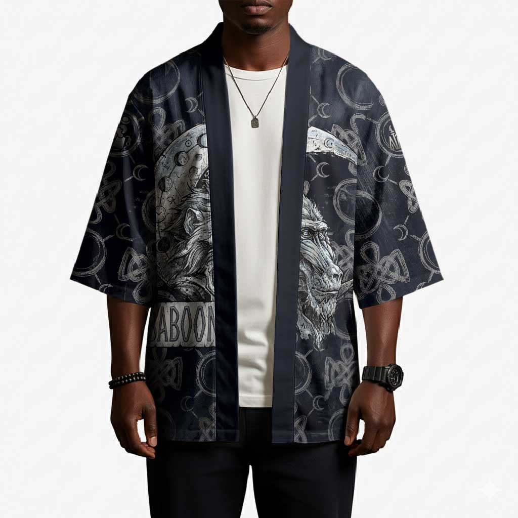 Khonsu Ancient Egyptian Kimono with Dark Celtic Knot Pattern, Baboon Guardian Symbol, and Moon Healer Motif - African Pride
