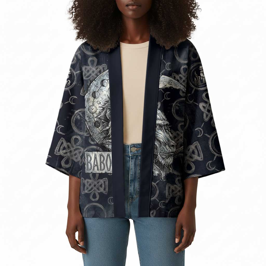 Khonsu Ancient Egyptian Kimono with Dark Celtic Knot Pattern, Baboon Guardian Symbol, and Moon Healer Motif - African Pride