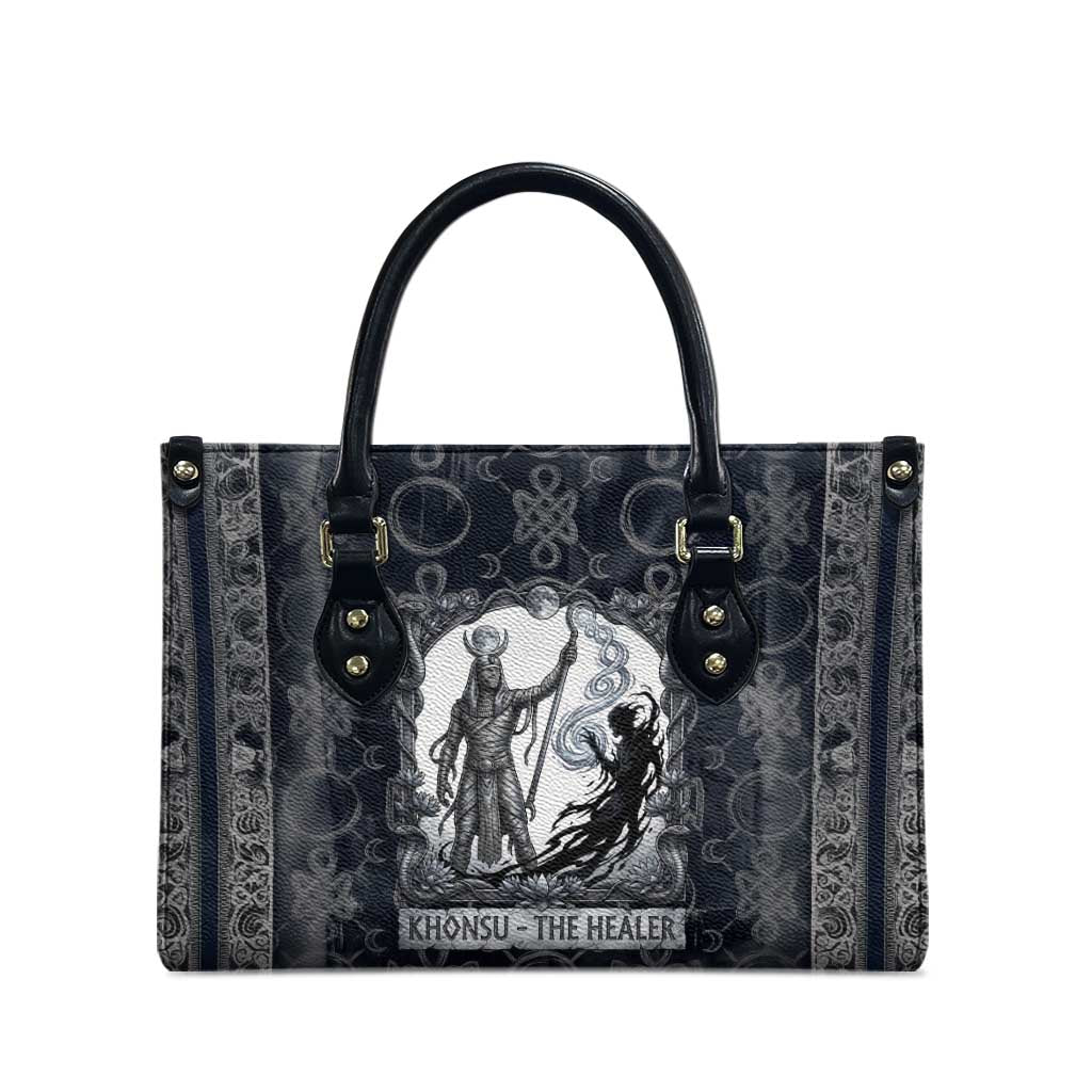 Khonsu Ancient Egyptian Leather Bag with Dark Celtic Knot Pattern, Baboon Guardian Symbol, and Moon Healer Motif - African Pride