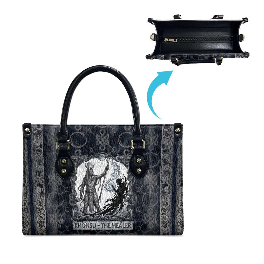 Khonsu Ancient Egyptian Leather Bag with Dark Celtic Knot Pattern, Baboon Guardian Symbol, and Moon Healer Motif - African Pride