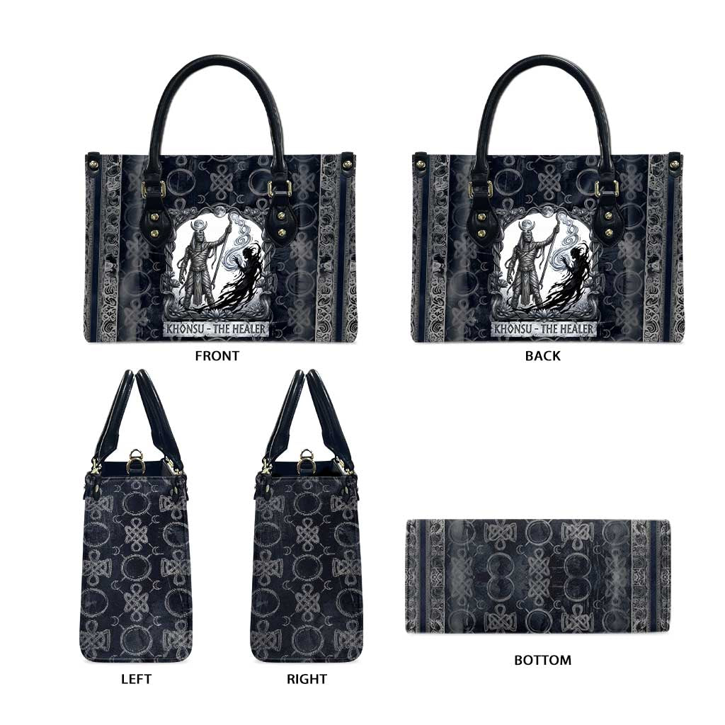 Khonsu Ancient Egyptian Leather Bag with Dark Celtic Knot Pattern, Baboon Guardian Symbol, and Moon Healer Motif - African Pride