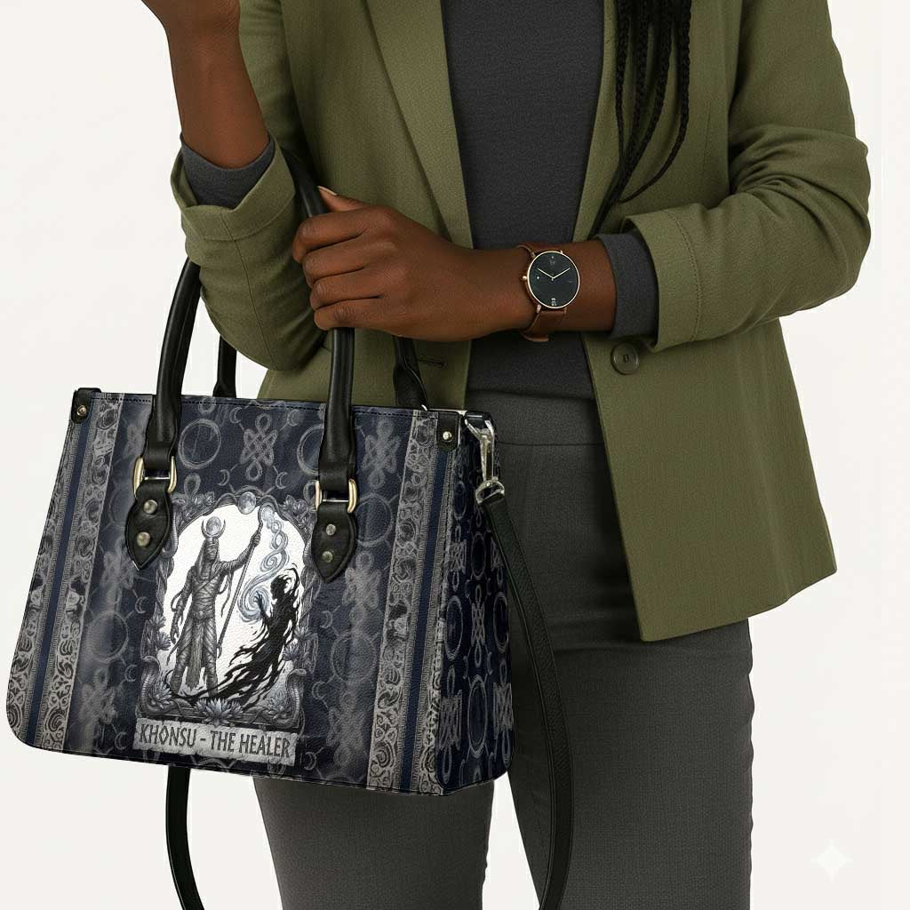 Khonsu Ancient Egyptian Leather Bag with Dark Celtic Knot Pattern, Baboon Guardian Symbol, and Moon Healer Motif - African Pride