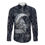 Khonsu Ancient Egyptian Long Sleeve Button Shirt with Dark Celtic Knot Pattern, Baboon Guardian Symbol, and Moon Healer Motif - African Pride