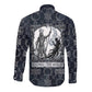 Khonsu Ancient Egyptian Long Sleeve Button Shirt with Dark Celtic Knot Pattern, Baboon Guardian Symbol, and Moon Healer Motif - African Pride