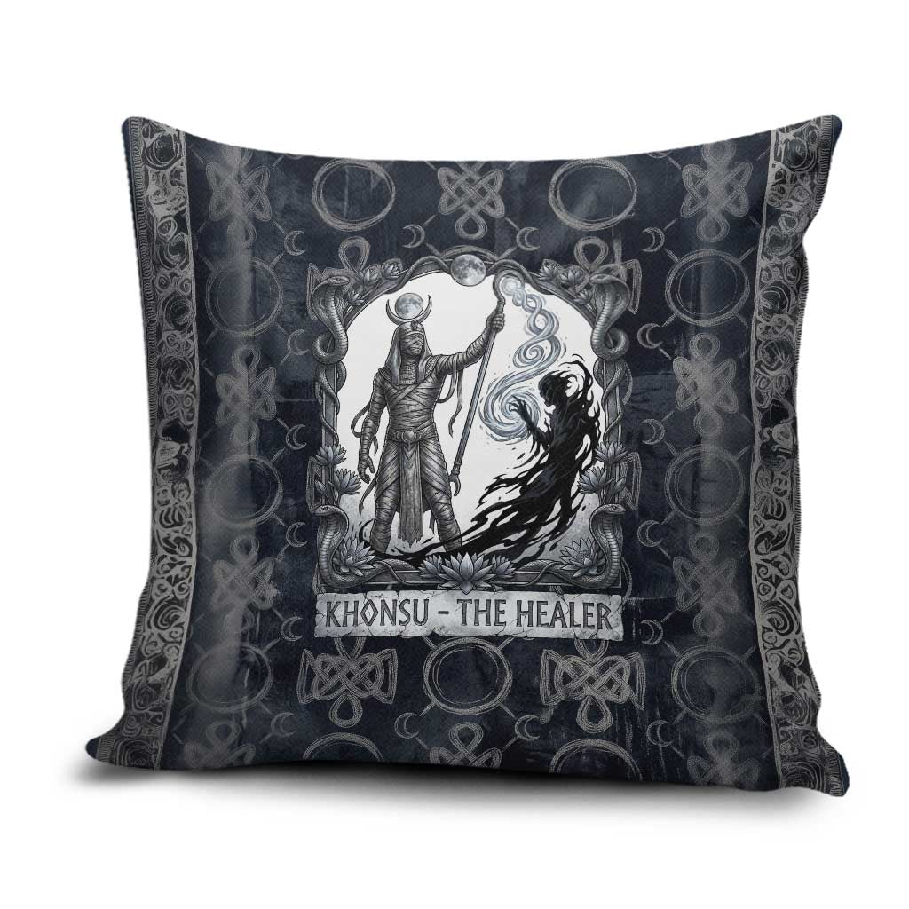 Khonsu Ancient Egyptian Pillow Cover with Dark Celtic Knot Pattern, Baboon Guardian Symbol, and Moon Healer Motif - African Pride