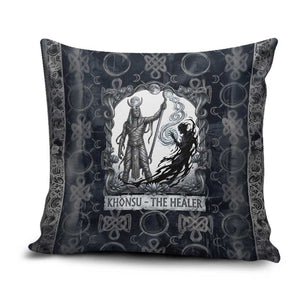 Khonsu Ancient Egyptian Pillow Cover with Dark Celtic Knot Pattern, Baboon Guardian Symbol, and Moon Healer Motif - African Pride