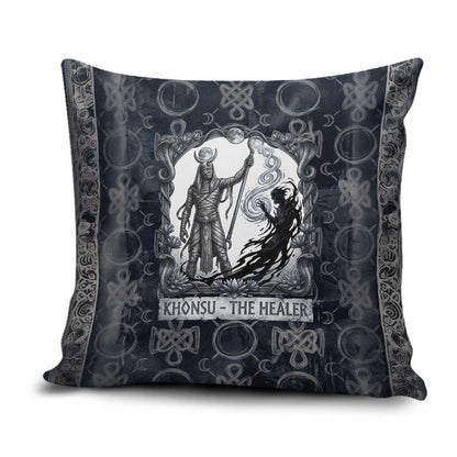 Khonsu Ancient Egyptian Pillow Cover with Dark Celtic Knot Pattern, Baboon Guardian Symbol, and Moon Healer Motif - African Pride