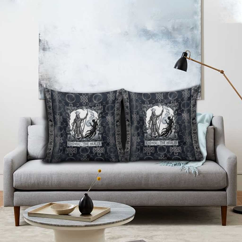 Khonsu Ancient Egyptian Pillow Cover with Dark Celtic Knot Pattern, Baboon Guardian Symbol, and Moon Healer Motif - African Pride