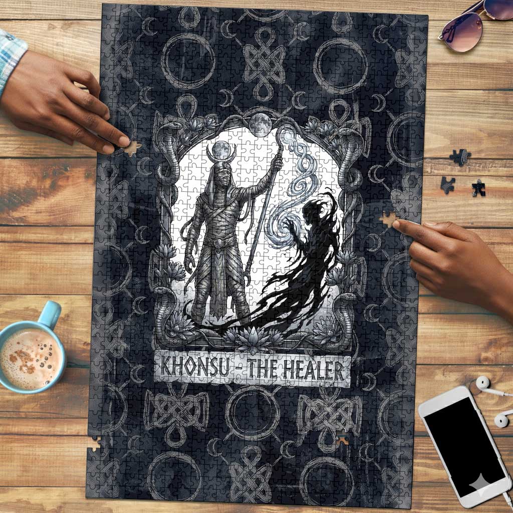 Khonsu Ancient Egyptian Puzzle with Dark Celtic Knot Pattern, Baboon Guardian Symbol, and Moon Healer Motif - African Pride