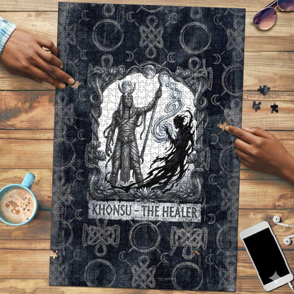Khonsu Ancient Egyptian Puzzle with Dark Celtic Knot Pattern, Baboon Guardian Symbol, and Moon Healer Motif - African Pride