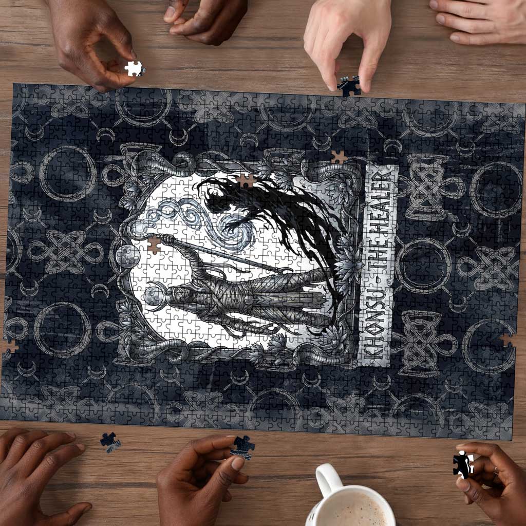 Khonsu Ancient Egyptian Puzzle with Dark Celtic Knot Pattern, Baboon Guardian Symbol, and Moon Healer Motif - African Pride