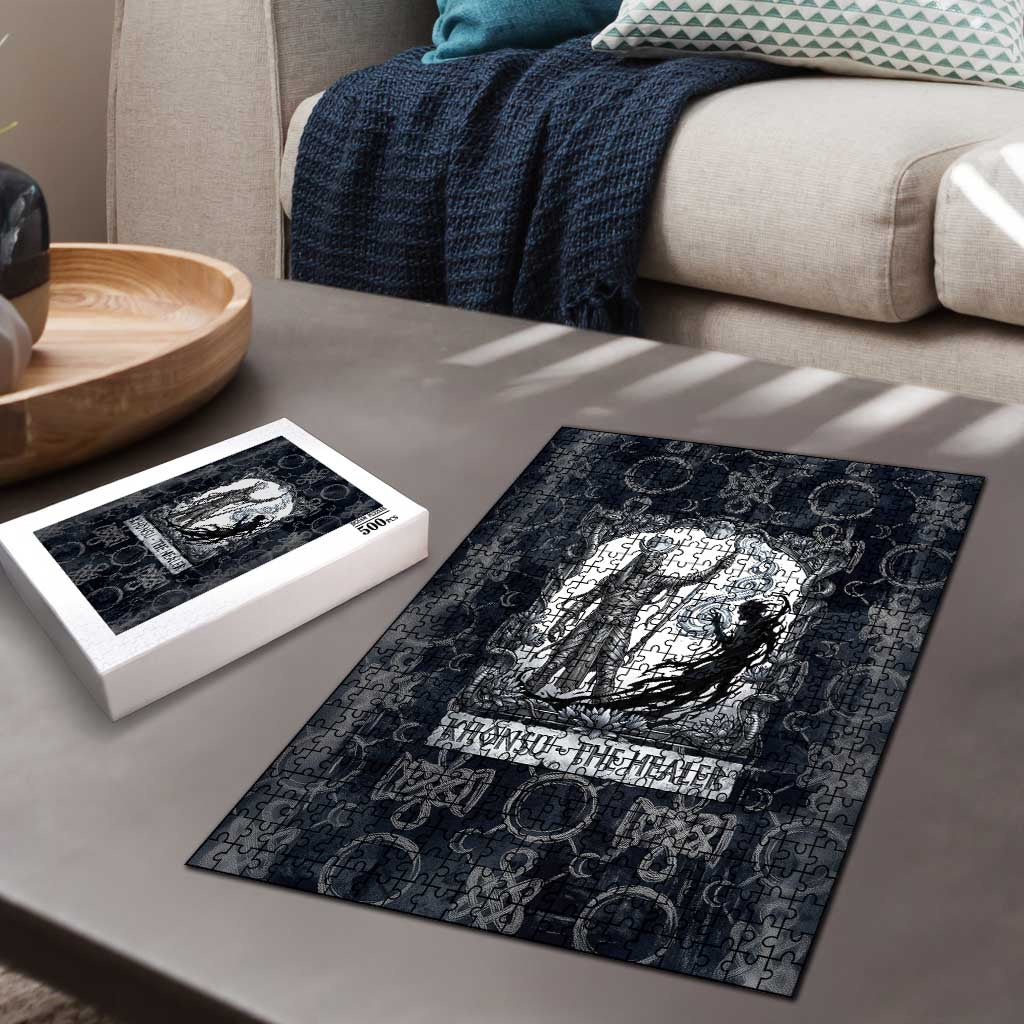 Khonsu Ancient Egyptian Puzzle with Dark Celtic Knot Pattern, Baboon Guardian Symbol, and Moon Healer Motif - African Pride