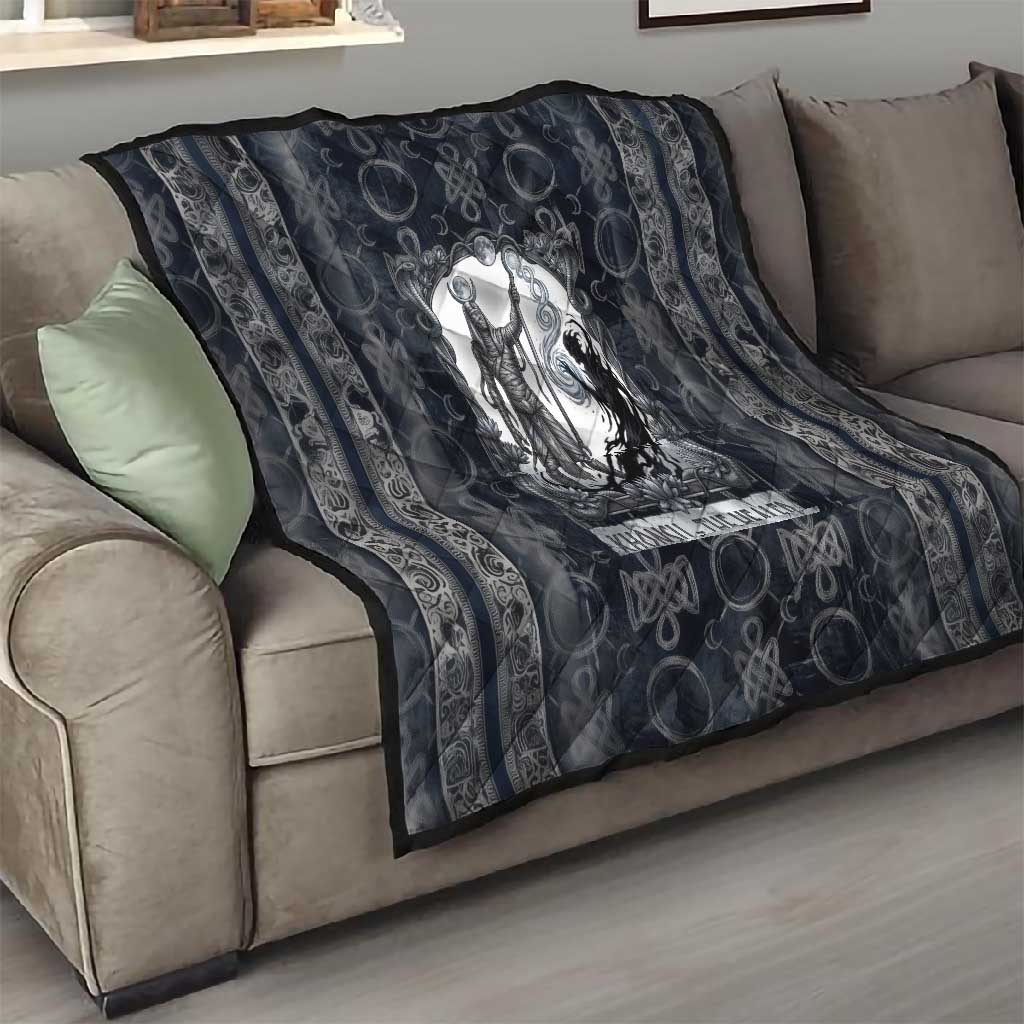 Khonsu Ancient Egyptian Quilt with Dark Celtic Knot Pattern, Baboon Guardian Symbol, and Moon Healer Motif - African Pride
