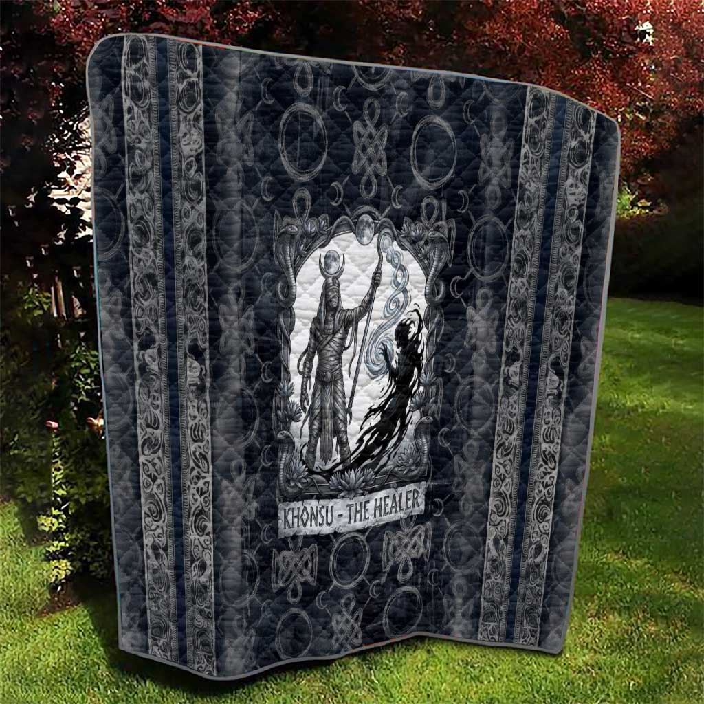 Khonsu Ancient Egyptian Quilt with Dark Celtic Knot Pattern, Baboon Guardian Symbol, and Moon Healer Motif - African Pride
