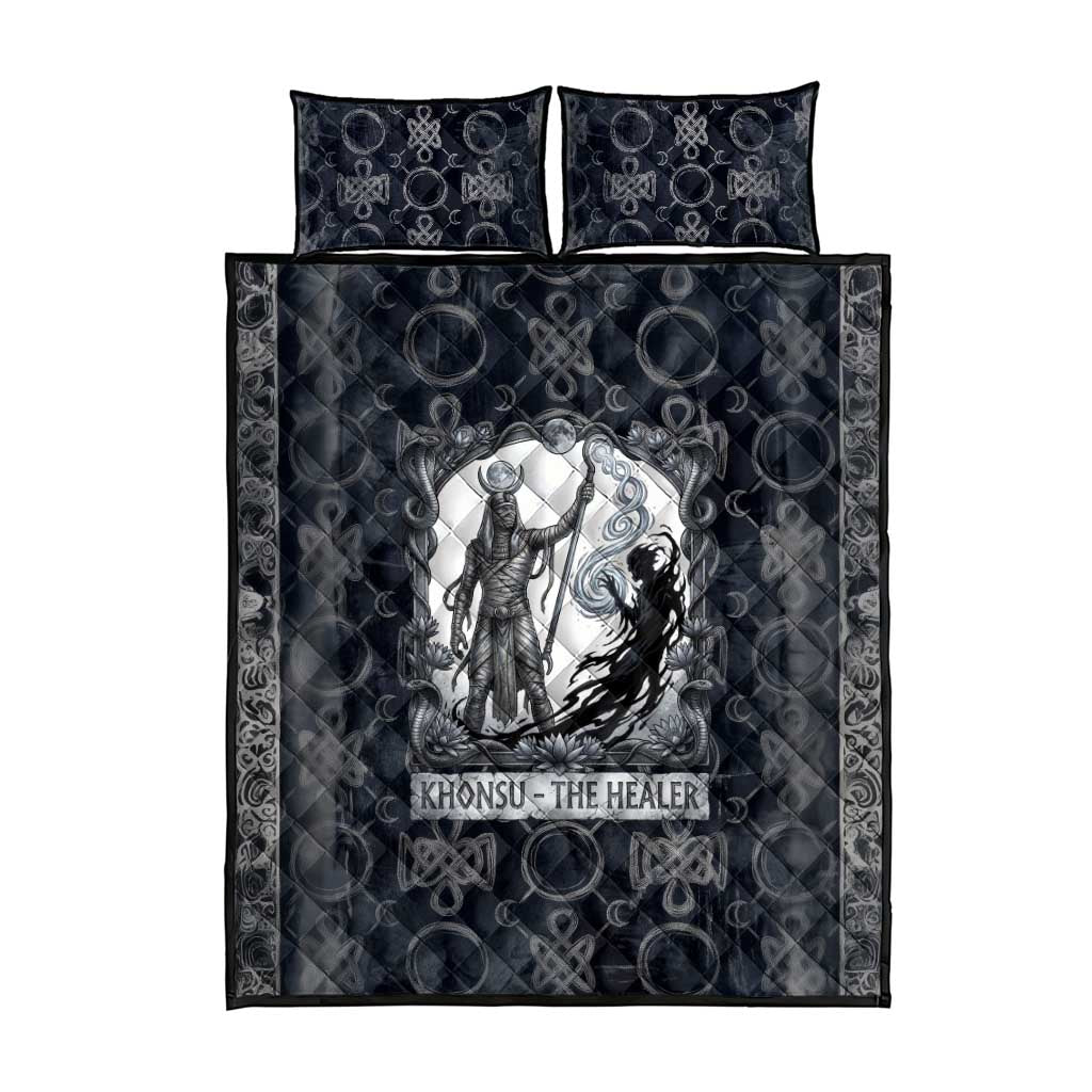 Khonsu Ancient Egyptian Quilt Bed Set with Dark Celtic Knot Pattern, Baboon Guardian Symbol, and Moon Healer Motif - African Pride