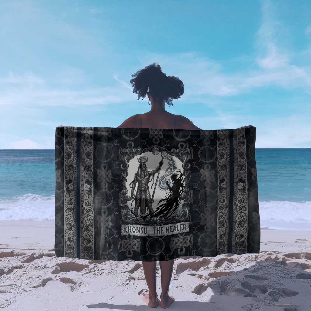 Khonsu Ancient Egyptian Sarong with Dark Celtic Knot Pattern, Baboon Guardian Symbol, and Moon Healer Motif - African Pride