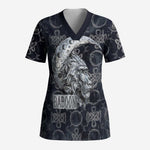 Khonsu Ancient Egyptian Scrub Top with Dark Celtic Knot Pattern, Baboon Guardian Symbol, and Moon Healer Motif - African Pride