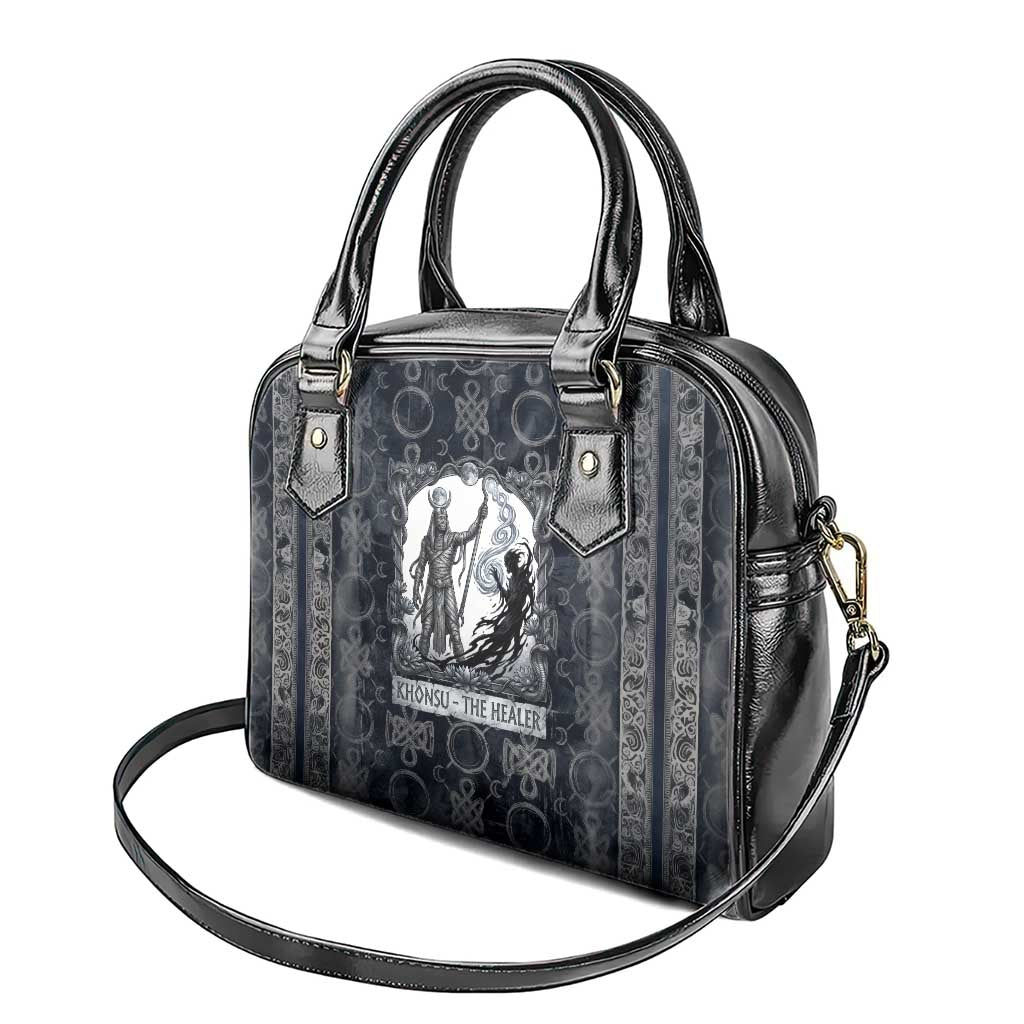 Khonsu Ancient Egyptian Shoulder Handbag with Dark Celtic Knot Pattern, Baboon Guardian Symbol, and Moon Healer Motif - African Pride