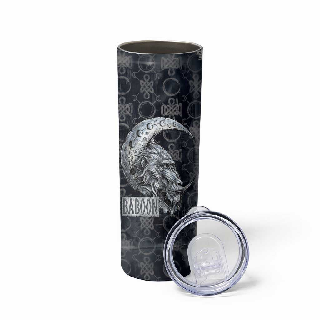 Khonsu Ancient Egyptian Skinny Tumbler with Dark Celtic Knot Pattern, Baboon Guardian Symbol, and Moon Healer Motif - African Pride
