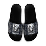 Khonsu Ancient Egyptian Slide Sandals with Dark Celtic Knot Pattern, Baboon Guardian Symbol, and Moon Healer Motif - African Pride