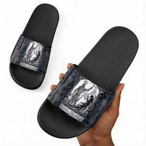 Khonsu Ancient Egyptian Slide Sandals with Dark Celtic Knot Pattern, Baboon Guardian Symbol, and Moon Healer Motif - African Pride