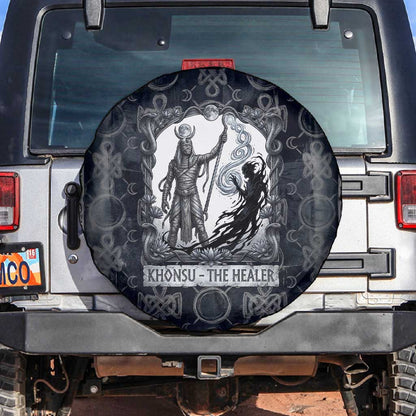 Khonsu Ancient Egyptian Spare Tire Cover with Dark Celtic Knot Pattern, Baboon Guardian Symbol, and Moon Healer Motif - African Pride