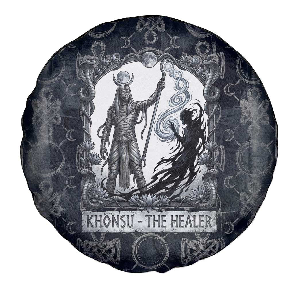 Khonsu Ancient Egyptian Spare Tire Cover with Dark Celtic Knot Pattern, Baboon Guardian Symbol, and Moon Healer Motif - African Pride