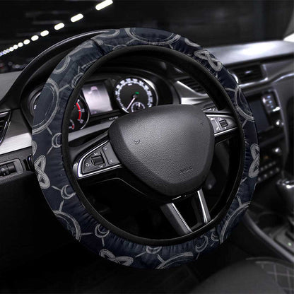 Khonsu Ancient Egyptian Steering Wheel Cover with Dark Celtic Knot Pattern, Baboon Guardian Symbol, and Moon Healer Motif - African Pride