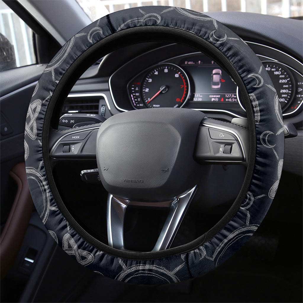 Khonsu Ancient Egyptian Steering Wheel Cover with Dark Celtic Knot Pattern, Baboon Guardian Symbol, and Moon Healer Motif - African Pride