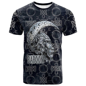 Khonsu Ancient Egyptian T shirt with Dark Celtic Knot Pattern, Baboon Guardian Symbol, and Moon Healer Motif - African Pride