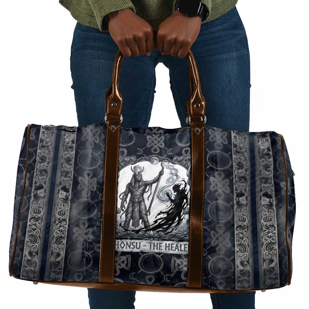Khonsu Ancient Egyptian Travel Bag with Dark Celtic Knot Pattern, Baboon Guardian Symbol, and Moon Healer Motif - African Pride