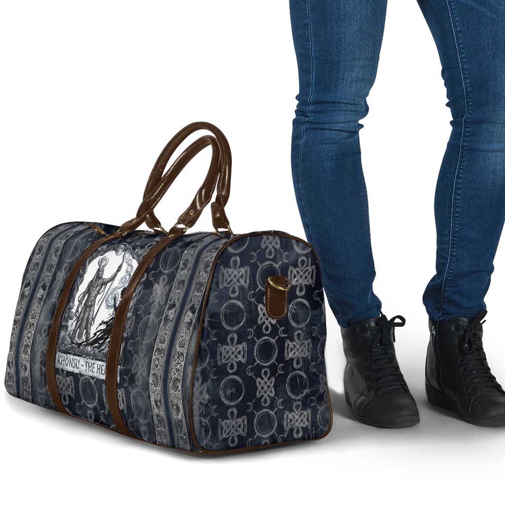 Khonsu Ancient Egyptian Travel Bag with Dark Celtic Knot Pattern, Baboon Guardian Symbol, and Moon Healer Motif - African Pride