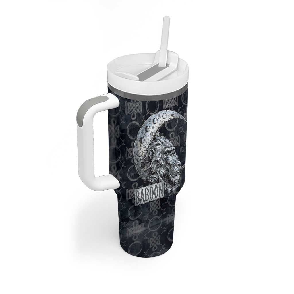 Khonsu Ancient Egyptian Tumbler With Handle with Dark Celtic Knot Pattern, Baboon Guardian Symbol, and Moon Healer Motif - African Pride
